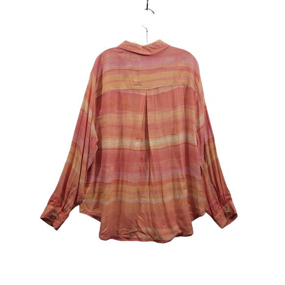 Cloth & Stone Peach/Orange  Striped Button Front Blouse Size 2X  NWT 102424-0937 - Picture 5 of 6